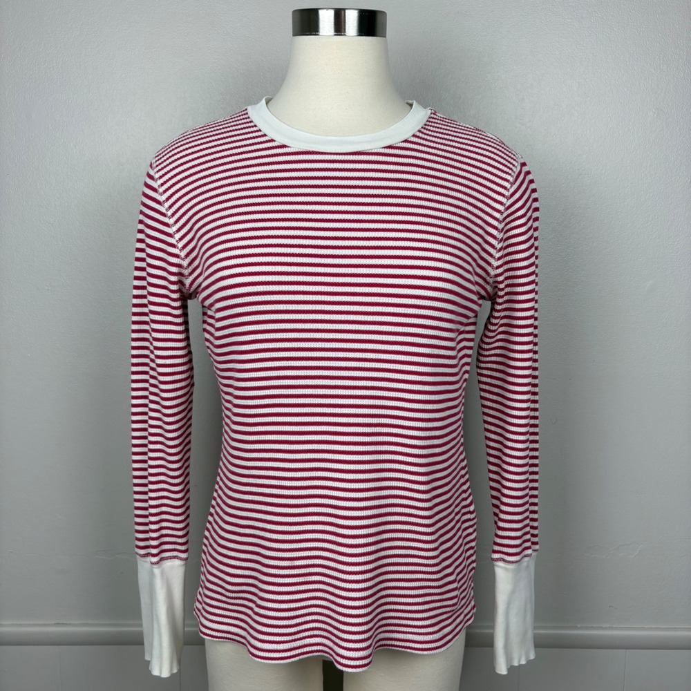 Sundance Elemental Thermal Top Size M Red Ivory Stripe Long Sleeve Waffle Knit